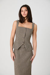 FRENCH CONNECTION HOUNDSTOOTH WOOL SLVLSS TOP